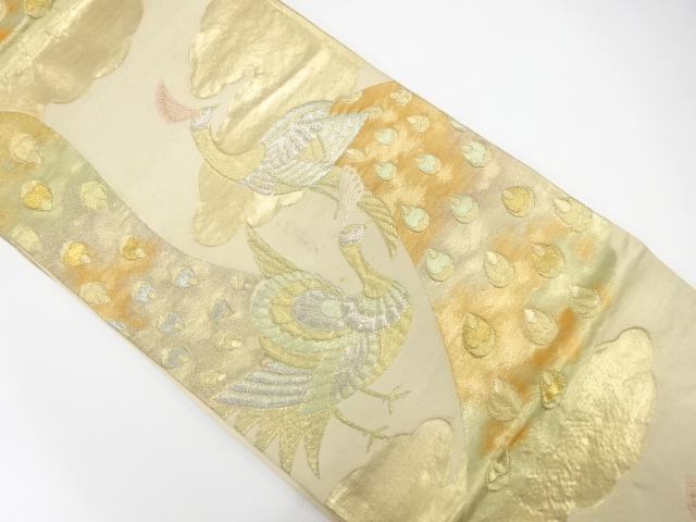 アンティーク　雲に孔雀模様織り出し袋帯（材料）